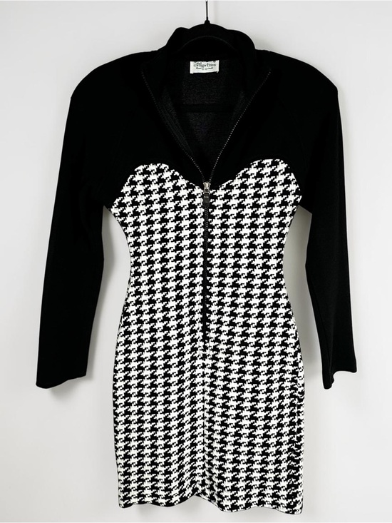Algo-Ettes Dresses & Skirts - Vintage 70s Algo-Ettes Stretchy Knit Houndstooth Bodycon Mini Dress XS